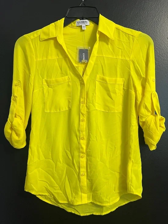 EXPRESS Portofino Highlighter Yellow Button-Down Shirt - Picture 1 of 3